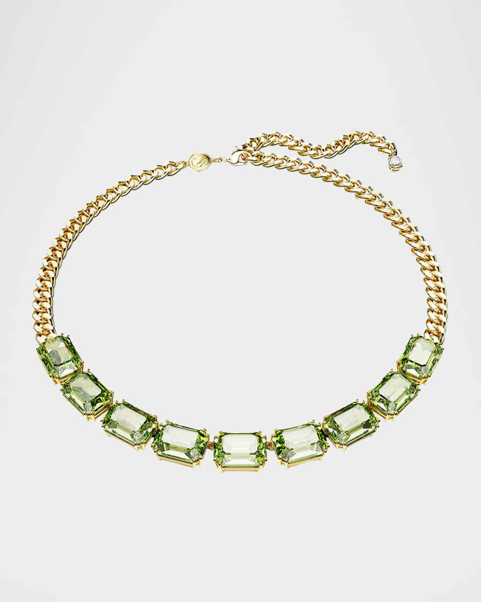 Millenia Gold-Tone Octagon-Cut Green Crystal Chain Necklace